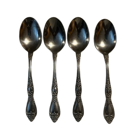 Set Of 4 Oneida Silver Huntington Stainless Steel Tablespoons flatware floral - Picture 2 of 5